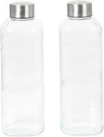 Gibson Home Whistler Peak 2 Pack 33 OZ (1 Liters) Large Embossed Reusable Glass Bottles w/Airtight Leakproof Stainless Steel Lid, Pitcher for Water, Milk, Juice - Dishwasher Safe - Image 5