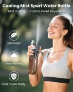 Travel Water Bottle with 2-in-1 Mist & Sip Function - Large BPA-Free Reusable, Leak-Proof, Silicone Spout Cover & Wide Mouth for Gym,School,Camp,Travel,Outdoor Women Kids - Grey - Image 3