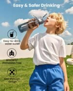 Travel Water Bottle with 2-in-1 Mist & Sip Function - Large BPA-Free Reusable, Leak-Proof, Silicone Spout Cover & Wide Mouth for Gym,School,Camp,Travel,Outdoor Women Kids - Grey - Image 4