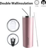 HYDROWION Triple-Insulated Tumblers - Stainless Steel with Lid and Straw, 20 oz Water Bottle, Coffee Cups, Travel Mug for Home & Office Rose Gold - Image 3