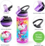 Cute Water Bottle with Straw for School Kids Girls, BPA FREE Tritan & Leak Proof & Easy Clean & Carry Handle, 23oz/ 680ml - Unicorn - Image 3