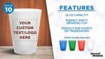 DISCOUNT PROMOS Custom Frosted Plastic Stadium Cups, 10 pack, Promotional Text, Logo, 16 oz. Shatterproof Flexible Reusable Party Cups, Natural - Image 3