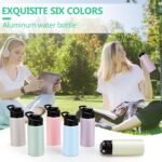 Domensi Aluminum Water Bottle Bulk Reusable Water Bottle, Lightweight Easy Carry Leakproof with Snap Lid Travel Bottles, for Gym Outdoor Sports Cycling Camping Fishing(20oz, 12 Pack) - Image 3