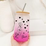 Personalized Birth Flower Frosted Glass Tumbler, Customized Birth Flower Glass Water Bottle with Name, New Year Gifts, Retirement Gifts for Co-work, Mom, Glass Cup with Lid - Image 6