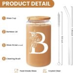 SANDJEST Monogrammed Gifts for Women - Monogram B Initial Glass Cup 16 Oz Can Coffee Cups with Lid and Straw - Monogram Initials Gifts for Womens on Birthday - Image 3