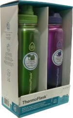 ThermoFlask 40 oz Bottle with Spout and Straw Lid - Stainless Steel, Double-Wall Insulation & BPA-Free - Leakproof, Resuable - Forest Green/Purple Sunset (2 Pack) - Image 3