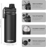 SASEUM Kids Sport Water Bottle 18oz Stainless Steel Double Wall Vacuum Thermal Mug with Leak Proof Spout Lids, Wide Mouth Metal Insulated Water Jug for Gym and Travel,Black - Image 3