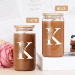 SANDJEST Monogrammed Gifts for Women - Monogram K Initial Glass Cup 16 Oz Can Coffee Cups with Lid and Straw - Monogram Initials Gifts for Womens on Birthday - Image 4