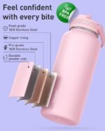 TOURIT 32 oz Insulated Water Bottle, Stainless Steel Water Bottles With Straw, Double Wall Vacuum Metal for Cold and Hot Drinks, Leak Proof BPA Free Flask for Sports and Travel, Hot Pink - Image 3