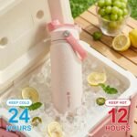 18 oz Insulated Water Bottle with Straw, 2-in-1 Lid, Straw & Spout, Leak Proof, Cup Holder Fit, Stainless Steel with Handle, Reusable, Metal, for Travel, Gym and School (Pale Pink) - Image 3