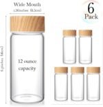 Nuogo 6 Pack Glass Bottles with Lids 12 oz Wide Mouth Juice Milk Drinking Glass Bottles Reusable Airtight Juicing Cups Leak Proof Juicing Milk Water Tea Smoothies Beverage for Storage(Wood) - Image 3