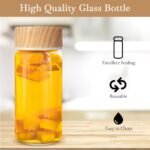 Nuogo 6 Pack Glass Bottles with Lids 12 oz Wide Mouth Juice Milk Drinking Glass Bottles Reusable Airtight Juicing Cups Leak Proof Juicing Milk Water Tea Smoothies Beverage for Storage(Wood) - Image 4