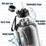 Half Gallon Water Bottle, 95 OZ/2.8 L Water Jug with Straw, Large Water Bottle with Portable Handle, Big Water Jug with Portable Strap for Drinking and Sports Outdoor Gym (Black-2) - Image 8
