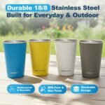 Breeze Life Stainless Steel Cups 16 oz - Stackable Metal Drinking Tumblers with Travel Bag - Shatterproof Reusable Cups Blue, Yellow, White, Gray - BPA-Free for Camping/Hiking/Outdoor Picnic, 4-Pack - Image 3