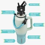 BJPKPK Insulated Water Bottles with Straw Lid, 35oz Metal Water Bottle with 2 lids & Paracord Strap, Double Wall Stainless Steel Tumbler with Handle, Reusable Cups, Mugs, Thermo, Mint - Image 3