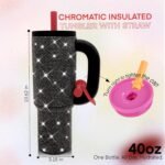 40oz Rhinestone Insulated Tumbler with Handle Bling Cups Stainless Steel Glitter Water Bottle with Leak Proof lid and Straw Travel Mug for Iced or Cold Beverages (Starlight) - Image 4