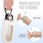 SIEROZUR 32 oz Glass Water Bottle with Straw and Handle, Leakproof Sports Glass Bottle with Time Marker, Water Jug with Silicone Sleeve for Gym, Travel, Workout, White - Image 5