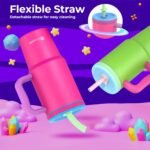 Kids 24 oz Tumbler with Handle, Leak-Proof Screw-On Lid with Removable Silicone Straw, Spill Proof, Reusable Stainless Steel Insulated Water Bottle, Gift for Kids Boys Girls, Dark Blue Mix - Image 4