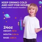 Kids 24 oz Tumbler with Handle, Leak-Proof Screw-On Lid with Removable Silicone Straw, Spill Proof, Reusable Stainless Steel Insulated Water Bottle, Gift for Kids Boys Girls, Dark Blue Mix - Image 6