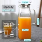 1.8-liter glass water bottle with lid, 60 ounce heat-resistant glass water bottle for refrigerator, with handle, suitable for parties and families. Used for tea, coffee, lemonade, juice, etc - Image 3