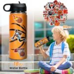 Basketball Water Bottles for Boys, Stainless Steel Basketball Water Bottle Gifts for Boys 8-12 & Kids with 50Pcs Stickers Stuff for Decorate Water Bottle (18OZ) - Image 3