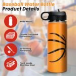 Basketball Water Bottles for Boys, Stainless Steel Basketball Water Bottle Gifts for Boys 8-12 & Kids with 50Pcs Stickers Stuff for Decorate Water Bottle (18OZ) - Image 4