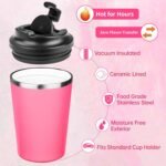 Ceramic Coffee Mug, Ceramic lined tumbler, spill proof cup, Double Wall Powder Coated Insulated Coffee Mug, Stainless Steel Cup for Outdoor, Powder Coated Peach - Image 3