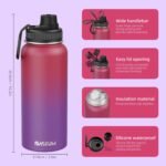SASEUM Insulated Stainless Steel Water Bottles 32oz with Spout Lids Metal Vacuum Thermal Large Water Jug Leak-proof Reusable Flask for Sports Gym and Travel,Red-Purple - Image 3
