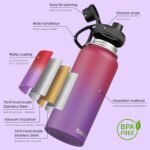 SASEUM Insulated Stainless Steel Water Bottles 32oz with Spout Lids Metal Vacuum Thermal Large Water Jug Leak-proof Reusable Flask for Sports Gym and Travel,Red-Purple - Image 4
