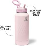 Takeya Sport 32 oz Triple-Insulated Stainless Steel Water Bottle, Straw Lid – Leakproof, Sweatproof, BPA-Free, Keeps Drinks Cold 36 Hrs, Hot 14 Hrs – Peony - Image 3