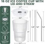 Iced Coffee Cups With Lids and Straws 4 Pcs, 16 OZ Unbreakable Glasses Drinking Set,Clear Plastic Cups Reusable Iced Coffee Tumbler with Lid and Straw, To Go Coffee Cups Dishwasher Safe - Image 4