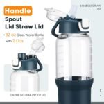 SIEROZUR 32 oz Glass Tumbler with Straw, Glass Water Bottles with 2 Lids-Handle Spout Lid & Straw Lid, 1 Liter Motivational Water Bottles, Silicone Sleeve, Fits Car Cup Holder,Dark Blue - Image 3