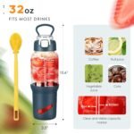 SIEROZUR 32 oz Glass Tumbler with Straw, Glass Water Bottles with 2 Lids-Handle Spout Lid & Straw Lid, 1 Liter Motivational Water Bottles, Silicone Sleeve, Fits Car Cup Holder,Dark Blue - Image 4