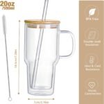 Double Wall Glass Tumbler with Handle and Straw Lid, 20oz Insulated Travel Mug Cup for Hot and Cold Drinks, Clear Glass Drinking Tumbler Cupholder Friendly - Image 4
