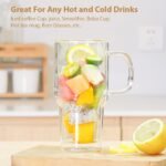 Double Wall Glass Tumbler with Handle and Straw Lid, 20oz Insulated Travel Mug Cup for Hot and Cold Drinks, Clear Glass Drinking Tumbler Cupholder Friendly - Image 5