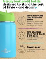 Kids Water Bottle - 12oz Blue | Leak Proof With Straw & Handle | 24 Hours Cold | Insulated, Double Wall Stainless Steel | Easy Sip Toddler Cup | Child's Flask | Eco Friendly - Image 3