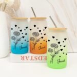 16 Oz Glass Coffee Cup Customized Birth Flower Glass Water Bottle with Bamboo Lid - Reusable Water Cups Glass Cups with Bamboo Lid And Straw - Women's Day Gifts for Colleague - Image 4