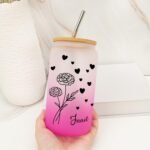 16 Oz Glass Coffee Cup Customized Birth Flower Glass Water Bottle with Bamboo Lid - Reusable Water Cups Glass Cups with Bamboo Lid And Straw - Women's Day Gifts for Colleague - Image 6