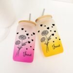 16 Oz Glass Coffee Cup Customized Birth Flower Glass Water Bottle with Bamboo Lid - Reusable Water Cups Glass Cups with Bamboo Lid And Straw - Women's Day Gifts for Colleague - Image 7