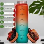32oz Tritan Water Bottle with Time-Marked, 2 Lids (Fast Flow & Straw) - BPA/BPS Free, Leak-Proof, Airtight, Reusable Water Bottle - Perfect for Sports, Hiking (Gradient Orange/Cyan) - Image 3