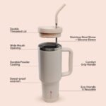 40oz Travel Tumbler Cup with Handle, Two-Way Slider Lid, Stainless Steel Straw with Silicone Tip, Vacuum Insulated Water Bottle for Hot & Cold Drinks, Great Gifts for Mom - Image 5