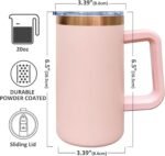 20 oz Insulated Coffee Mug with Lid, Stainless Steel Coffee Tumbler Bulk, Double Wall Vacuum Travel Mug with Handle, Leakproof Powder Coated Coffee Cups for Hot and Cold Drinks (Pink,1 pack) - Image 3