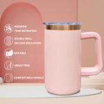 20 oz Insulated Coffee Mug with Lid, Stainless Steel Coffee Tumbler Bulk, Double Wall Vacuum Travel Mug with Handle, Leakproof Powder Coated Coffee Cups for Hot and Cold Drinks (Pink,1 pack) - Image 4