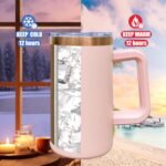 20 oz Insulated Coffee Mug with Lid, Stainless Steel Coffee Tumbler Bulk, Double Wall Vacuum Travel Mug with Handle, Leakproof Powder Coated Coffee Cups for Hot and Cold Drinks (Pink,1 pack) - Image 5