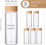Zubebe 6 Pack 16 oz Glass Bottle with Lids Reusable Wide Mouth Juice Milk Drinking Glass Bottles Airtight Juicing Cups Leak Proof Water Jar for Juicing Tea Milk Beverage Storage - Image 3
