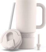 Ello Port 30oz Tumbler with Carry Loop & Integrated Handle | Vacuum Insulated Stainless Steel Reusable Water Bottle Travel Mug | Leak Proof Lid | Flexible Straw | BPA-Free | Dishwasher Safe | Cream - Image 4