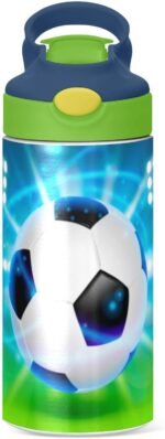 Soccer Ball on Field Kids Water Bottle with Straw Lid Insulated Stainless Steel Reusable Tumbler Leakproof Vacuum Boys Girls Toddler School Sports 12oz - Image 3