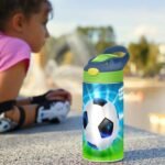Soccer Ball on Field Kids Water Bottle with Straw Lid Insulated Stainless Steel Reusable Tumbler Leakproof Vacuum Boys Girls Toddler School Sports 12oz - Image 7