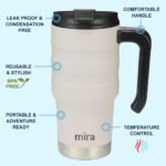 MIRA 20 oz Insulated Travel Mug - Stainless Steel Coffee Cup with Spill-Proof Flip Lid & Handle - Hot/Cold Car Tumbler - Sand - Image 3