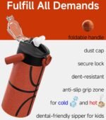 14oz/400ml Insulated Kids Water Bottle, Odor-Free Surgical Grade Liner, Dishwasher-Safe, Name Spot, Soft Sipper, Gift for Sports Fan (Basketball) - Image 5